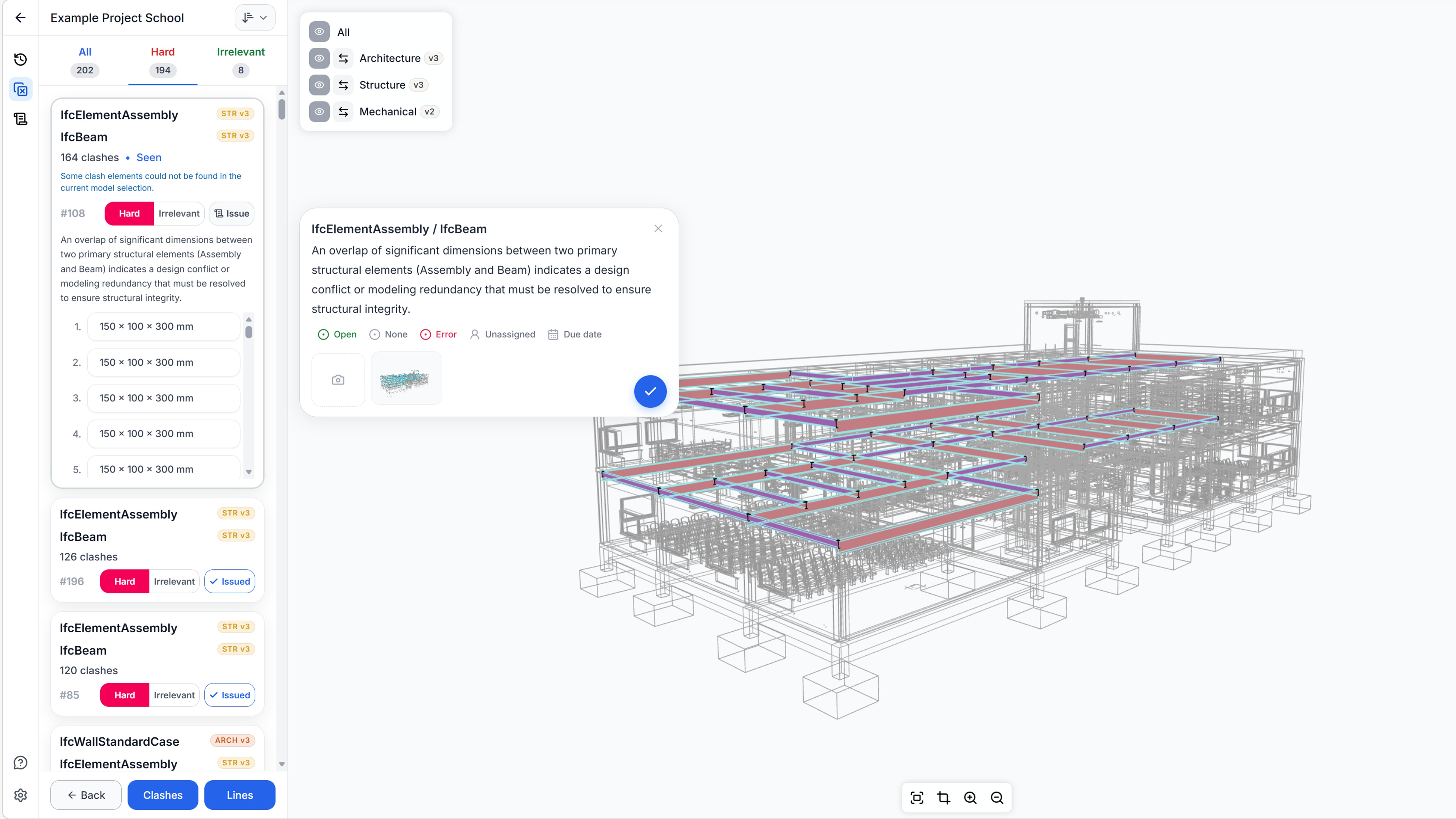 SiloLink AI Clash Review for BIM Coordination - 3D model viewer with clash detection